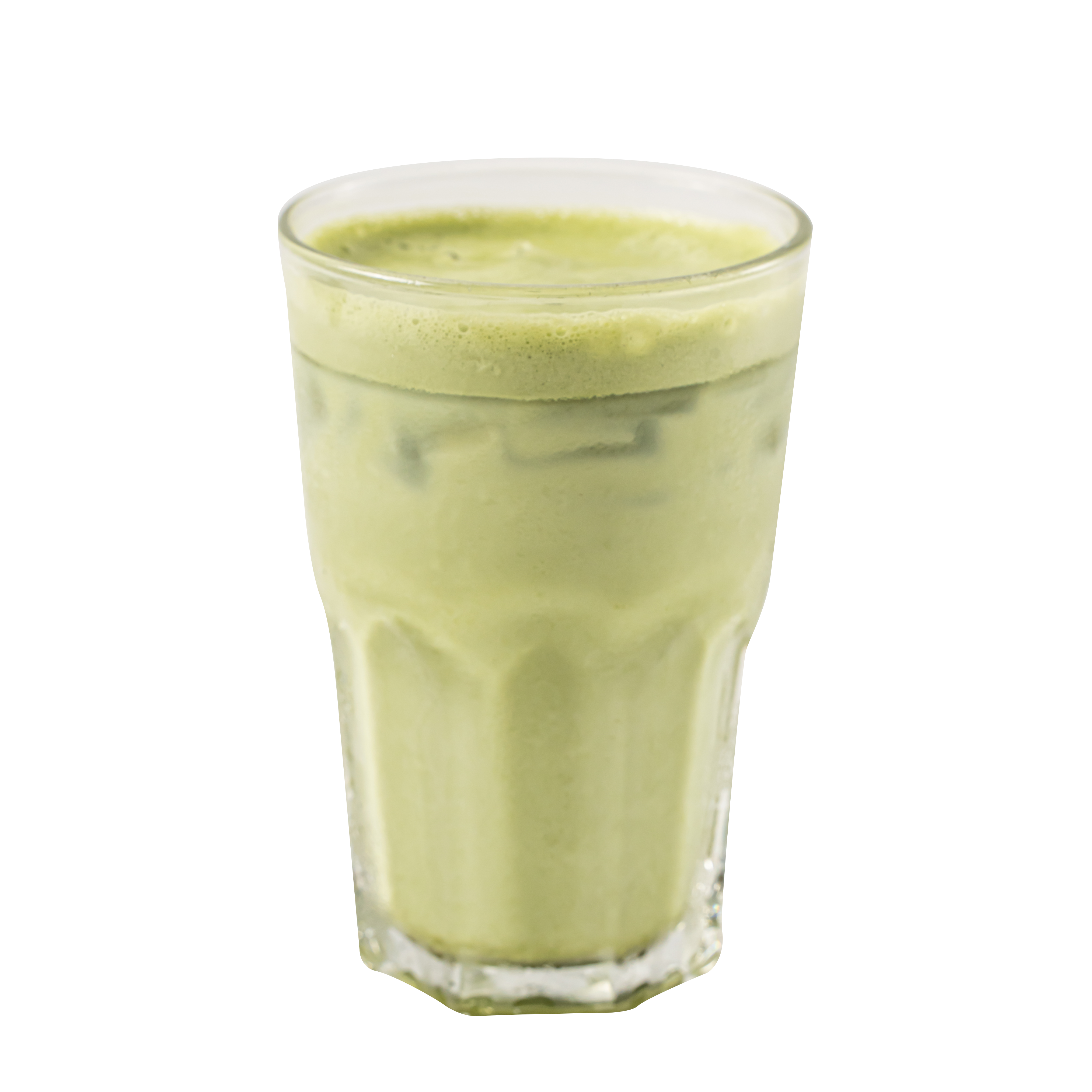 Té matcha latte con hielo y vainilla. Té matcha helado